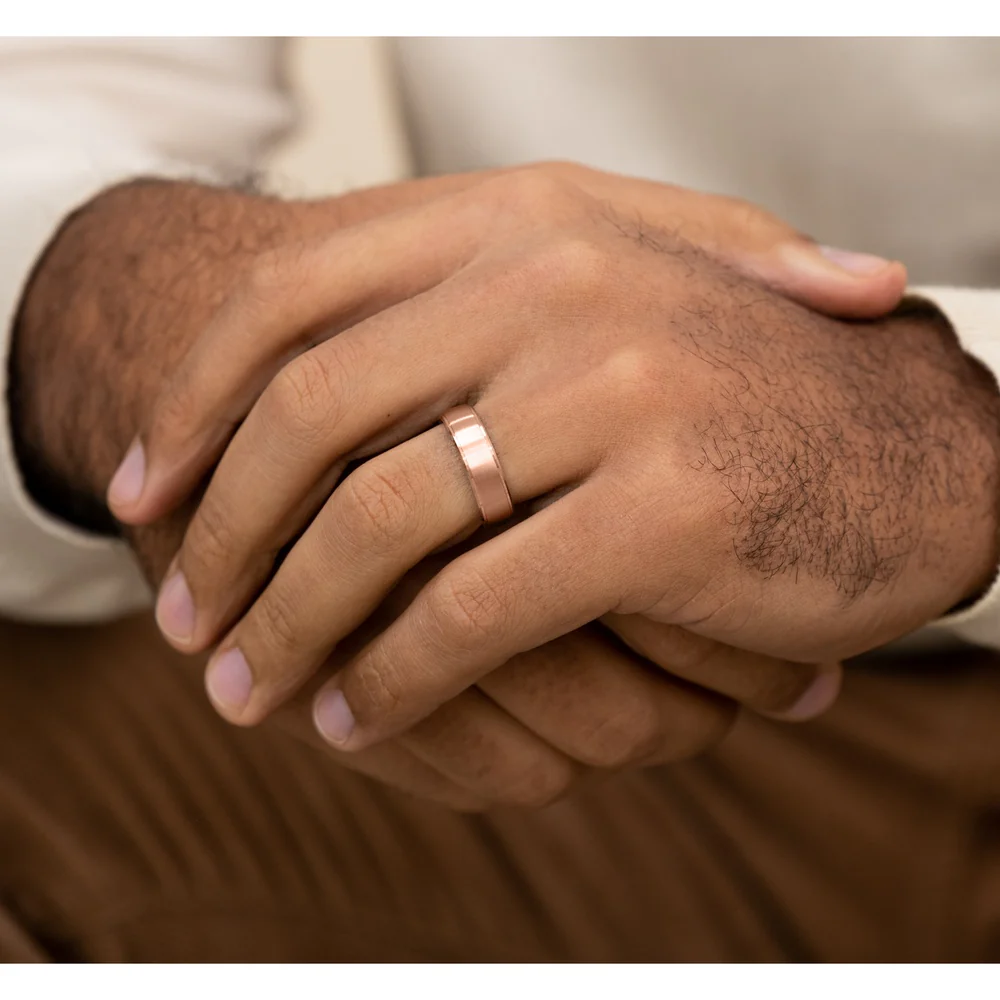 The Jefferson Men's Wedding Band in 14K Rose Gold - 6.5mm Width by Benchmark - Image 5