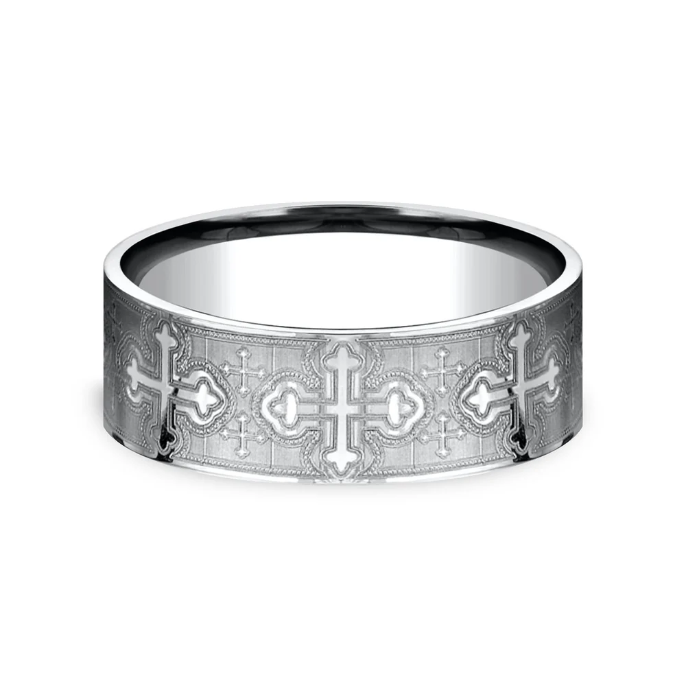The Joust Men's Wedding Band in White Cobalt - 7.5mm Width by Forge - Image 3