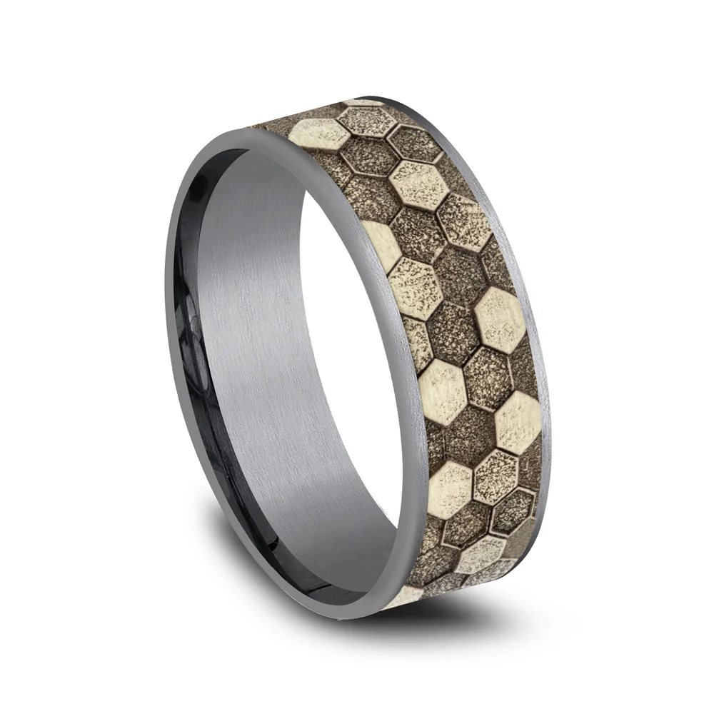The Keeper Men's Wedding Band in Grey Tantalum and 14K Yellow Gold - 7.5mm Width by Ammara Stone - Image 2