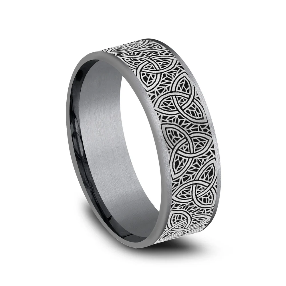 The Keltar Men's Wedding Band in Grey Tantalum and Grey/Black Titanium - 7.5mm Width by Tantalum - Image 2