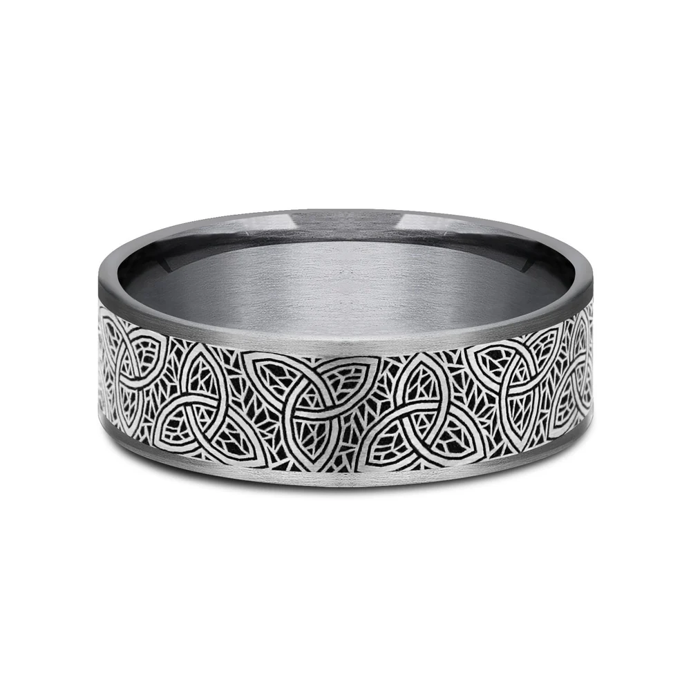 The Keltar Men's Wedding Band in Grey Tantalum and Grey/Black Titanium - 7.5mm Width by Tantalum - Image 3
