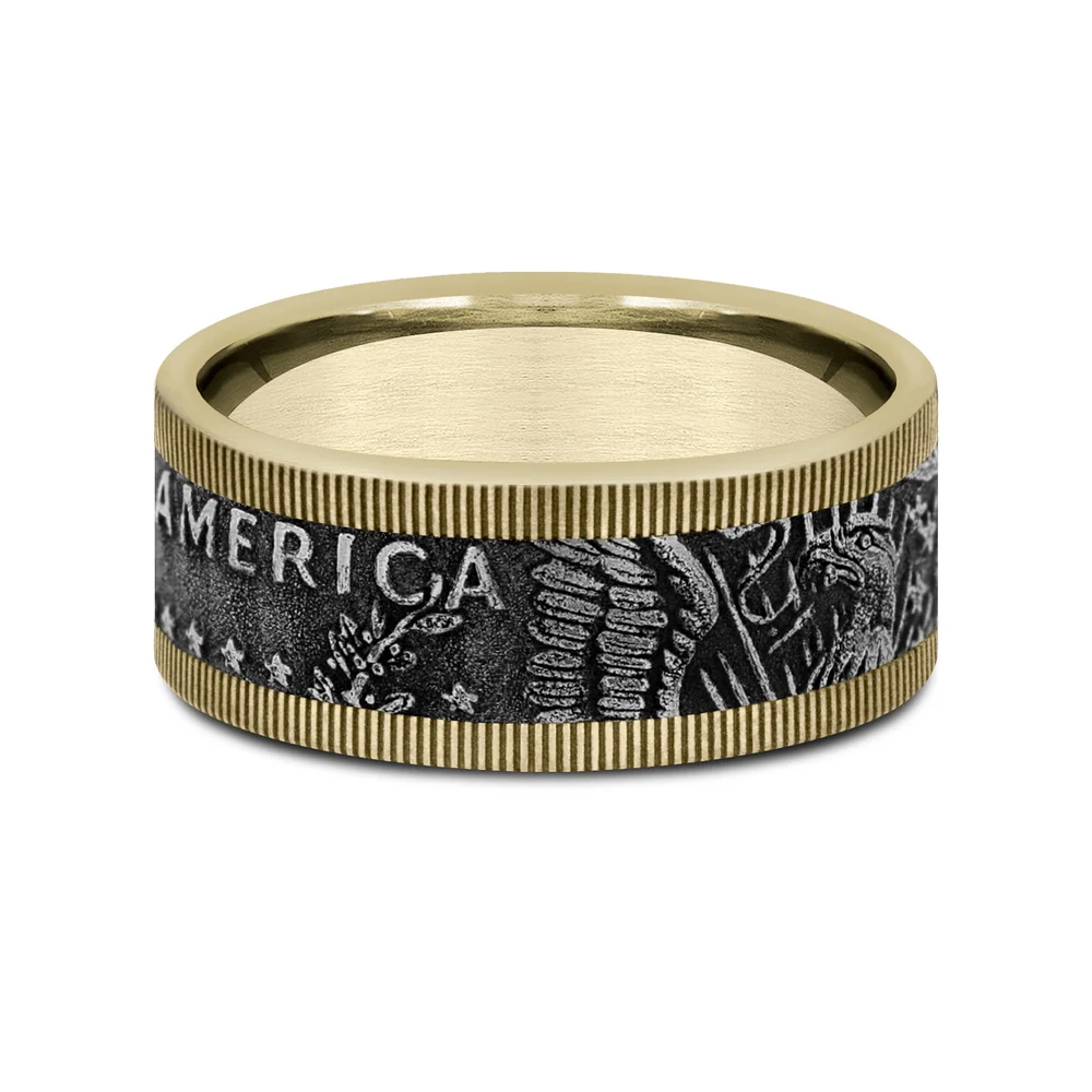The Kennedy Men's Wedding Band in 14K Yellow Gold and Grey Tantalum - 9mm Width by Brook and Branch - Image 3