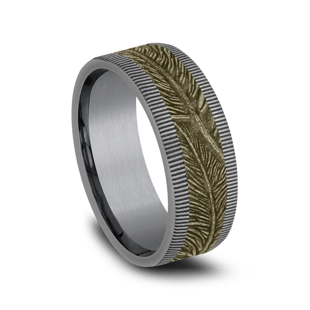 The Kestrel Men's Wedding Band in Grey Tantalum and 14K Yellow Gold - 8mm Width by Ammara Stone - Image 2