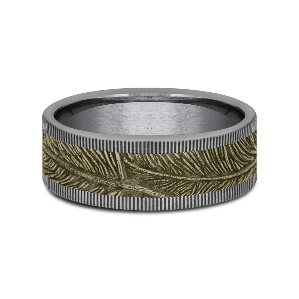 The Kestrel Men's Wedding Band in Grey Tantalum and 14K Yellow Gold - 8mm Width by Ammara Stone - Image 3