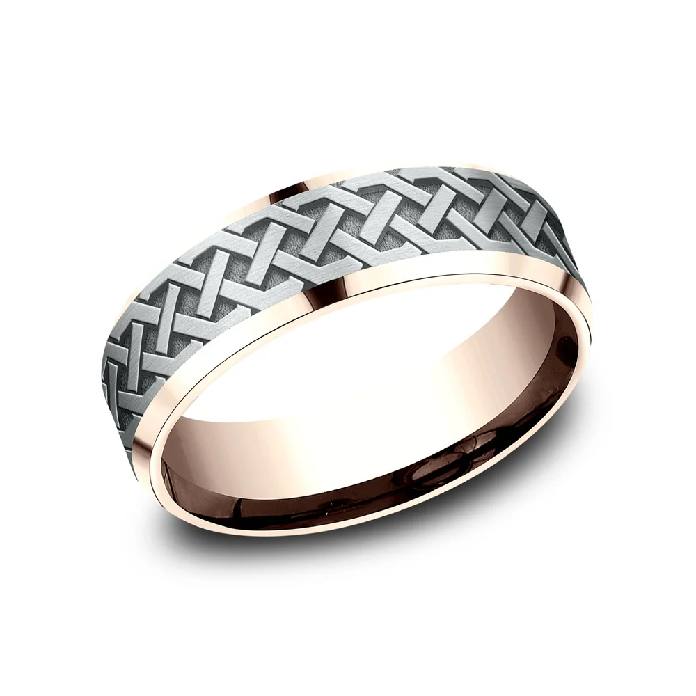 The Kilkenny Men's Wedding Band in 14K Rose and White Gold - 7mm by Benchmark