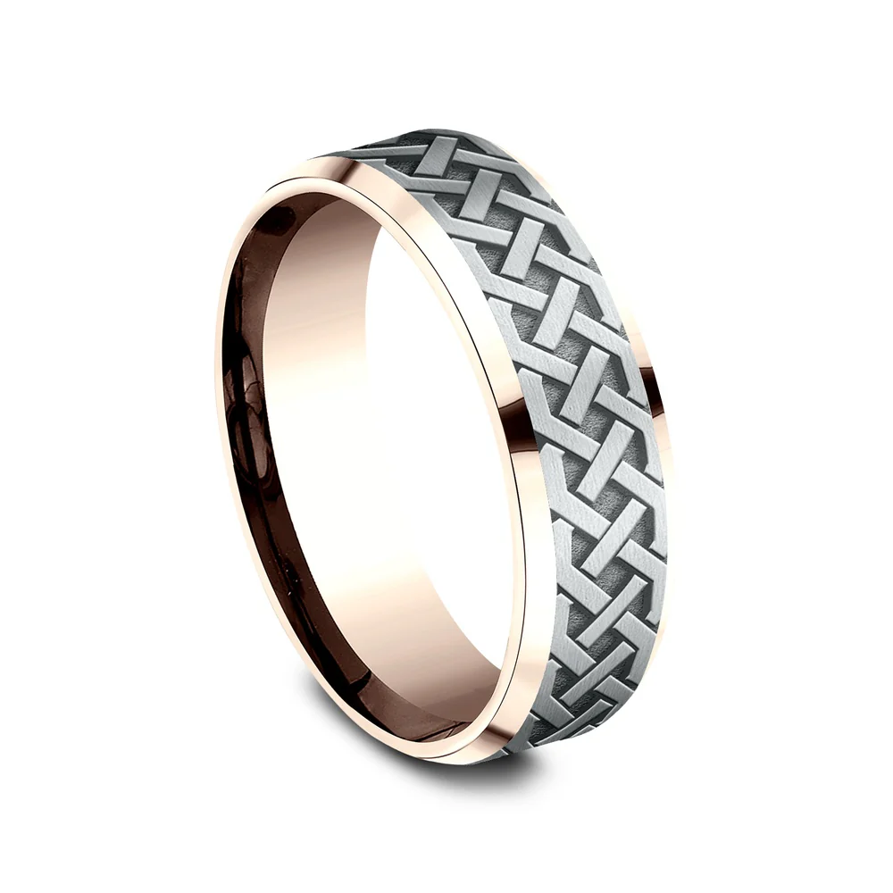 The Kilkenny Men's Wedding Band in 14K Rose and White Gold - 7mm by Benchmark - Image 2
