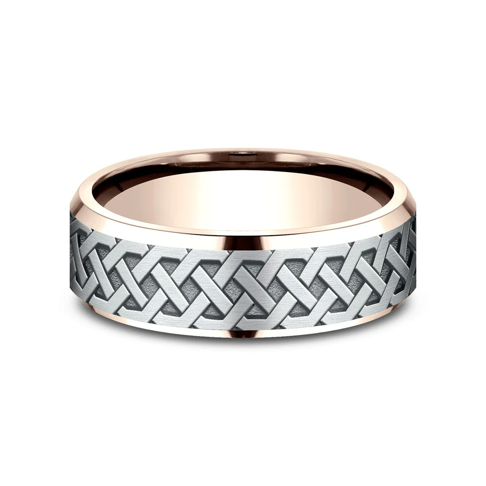 The Kilkenny Men's Wedding Band in 14K Rose and White Gold - 7mm by Benchmark - Image 3