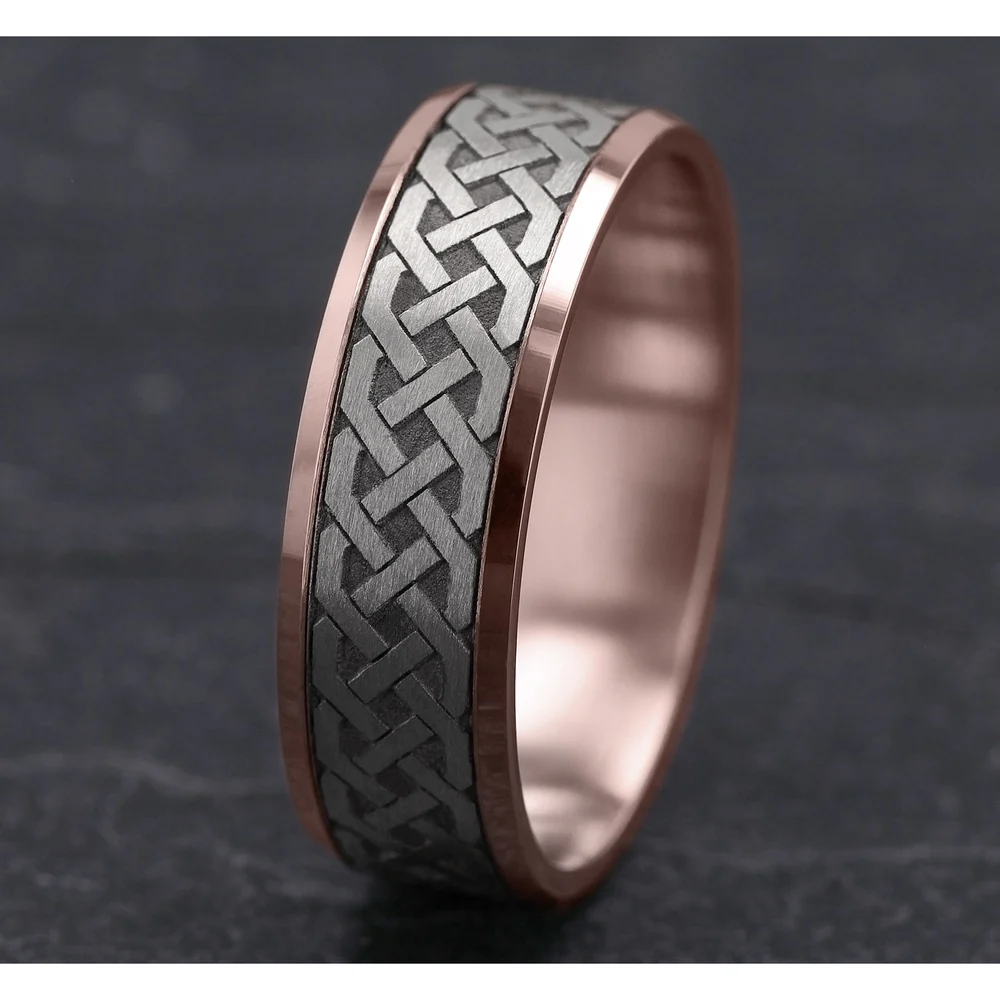 The Kilkenny Men's Wedding Band in 14K Rose and White Gold - 7mm by Benchmark - Image 4
