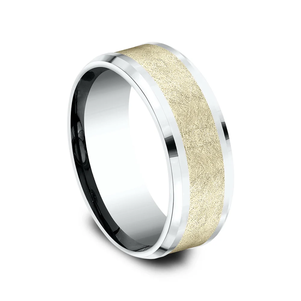 The Knight Men's Wedding Band in 14K White and Yellow Gold - 8mm Width by Benchmark - Image 2