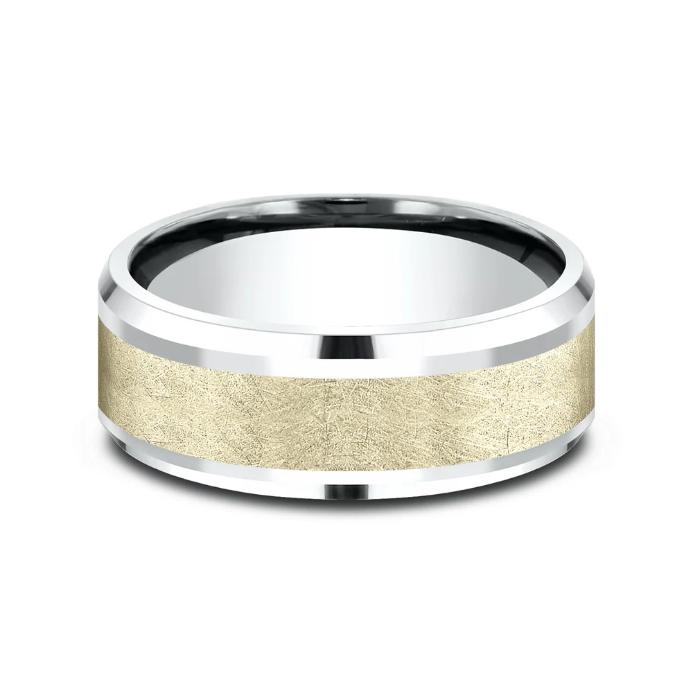 The Knight Men's Wedding Band in 14K White and Yellow Gold - 8mm Width by Benchmark - Image 3