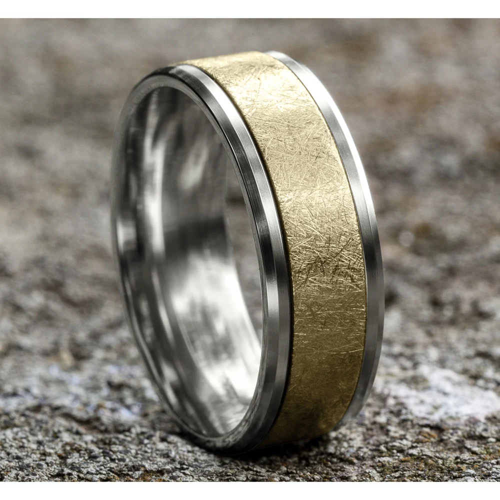 The Knight Men's Wedding Band in 14K White and Yellow Gold - 8mm Width by Benchmark - Image 4