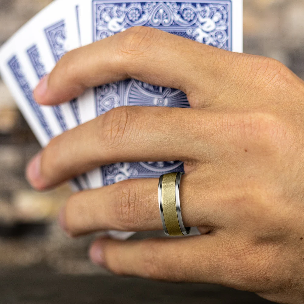 The Knight Men's Wedding Band in 14K White and Yellow Gold - 8mm Width by Benchmark - Image 5