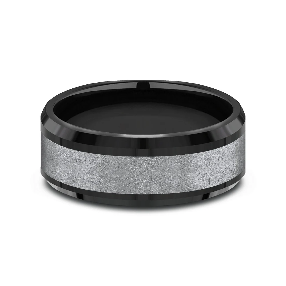 The Knight Men's Wedding Band in Black Titanium and Grey Tantalum - 8mm Width by Tantalum - Image 3