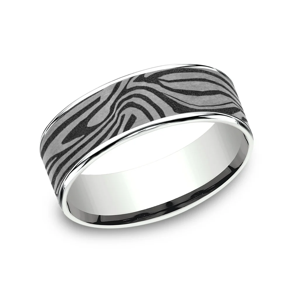 The Lava Lamp Men's Wedding Band in 14K White Gold and Grey Tantalum - 7.5mm Width by Ammara Stone