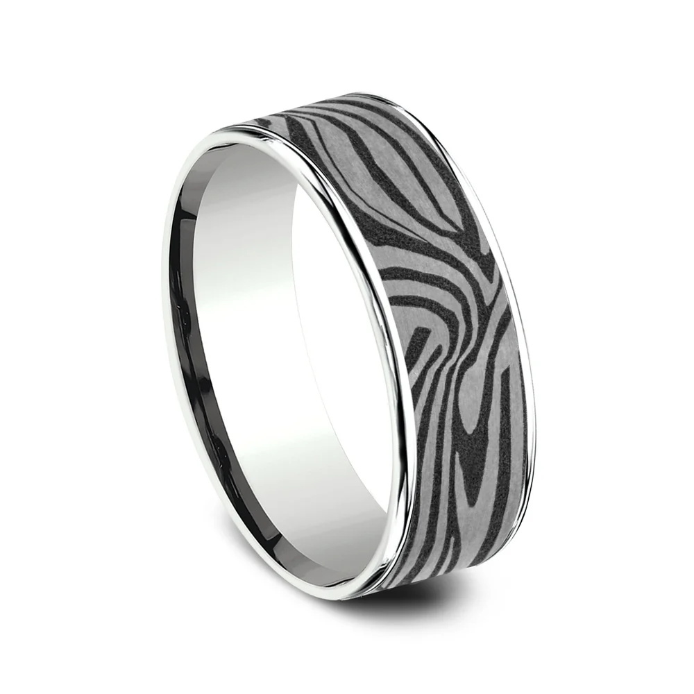 The Lava Lamp Men's Wedding Band in 14K White Gold and Grey Tantalum - 7.5mm Width by Ammara Stone - Image 2