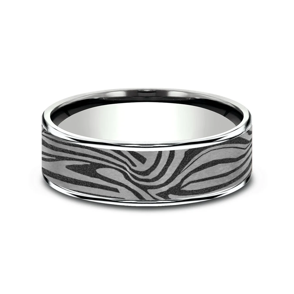The Lava Lamp Men's Wedding Band in 14K White Gold and Grey Tantalum - 7.5mm Width by Ammara Stone - Image 3
