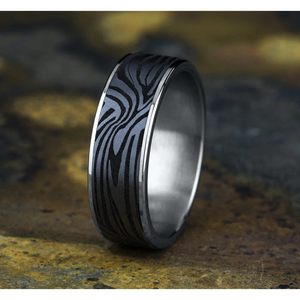 The Lava Lamp Men's Wedding Band in 14K White Gold and Grey Tantalum - 7.5mm Width by Ammara Stone - Image 4