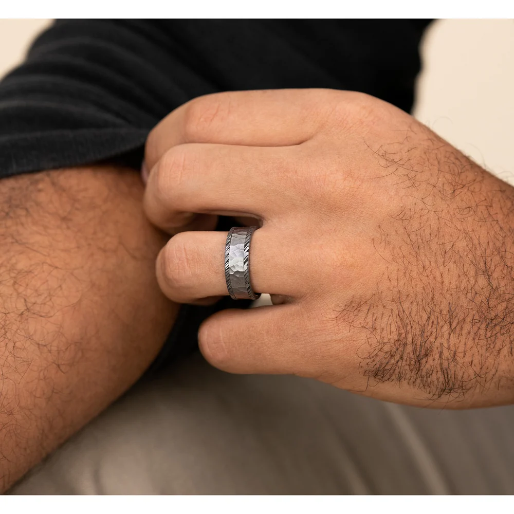 The Ledger Men's Wedding Band in Grey Tantalum - 8mm Width by Brook and Branch - Image 5