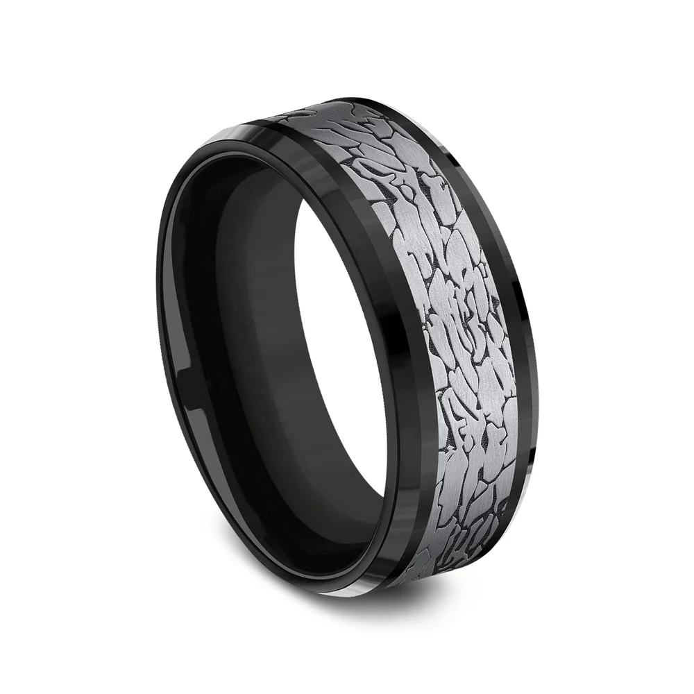 The Legend Men's Wedding Band in Black Titanium and Grey Tantalum - 8mm Width by Tantalum - Image 2