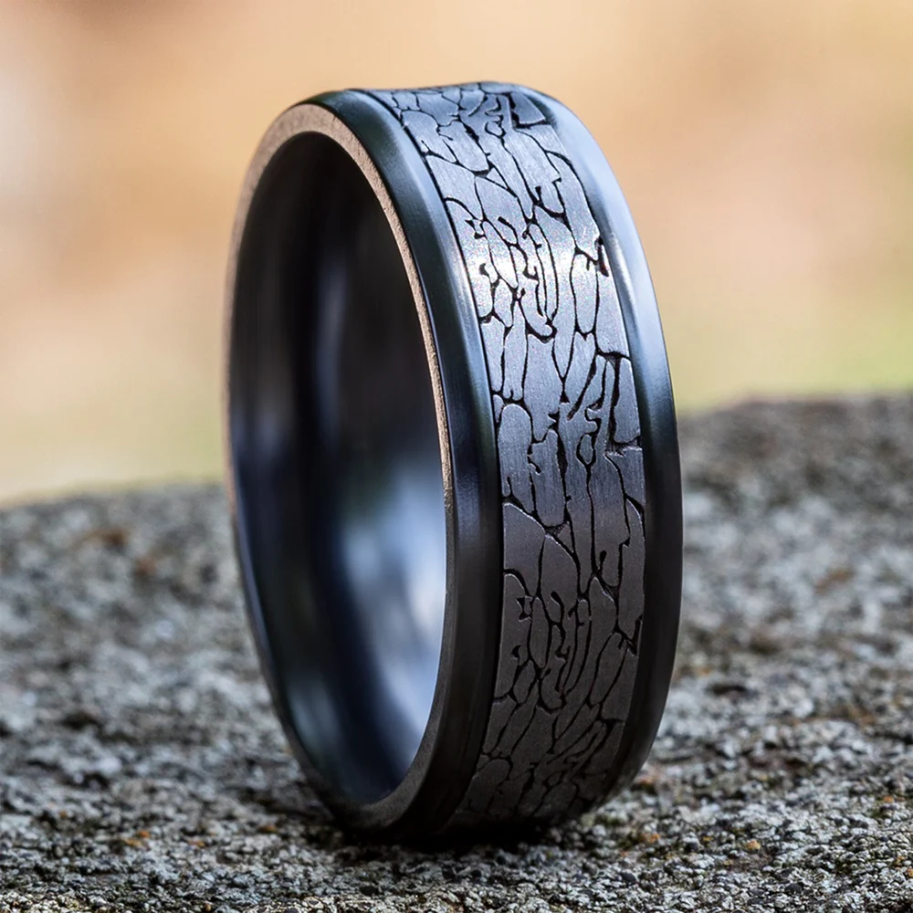 The Legend Men's Wedding Band in Black Titanium and Grey Tantalum - 8mm Width by Tantalum - Image 4