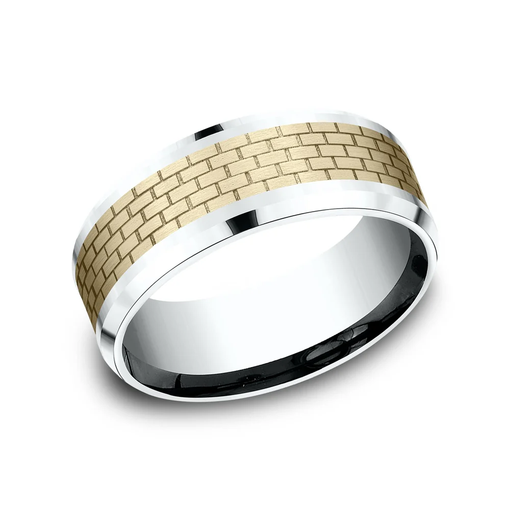 The Lennon Men's Wedding Band in 14K White and Yellow Gold - 8mm Width by Benchmark