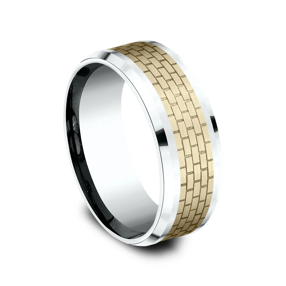 The Lennon Men's Wedding Band in 14K White and Yellow Gold - 8mm Width by Benchmark - Image 2