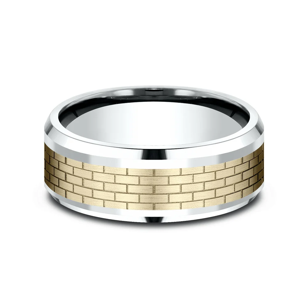 The Lennon Men's Wedding Band in 14K White and Yellow Gold - 8mm Width by Benchmark - Image 3