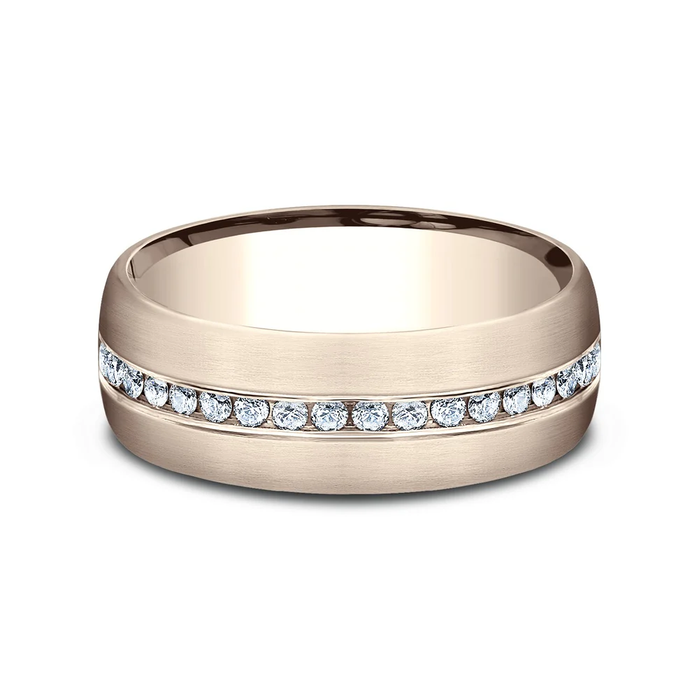 The Lincoln Men's Wedding Band in 14K Rose Gold - 7.5mm Width by Benchmark - Image 3