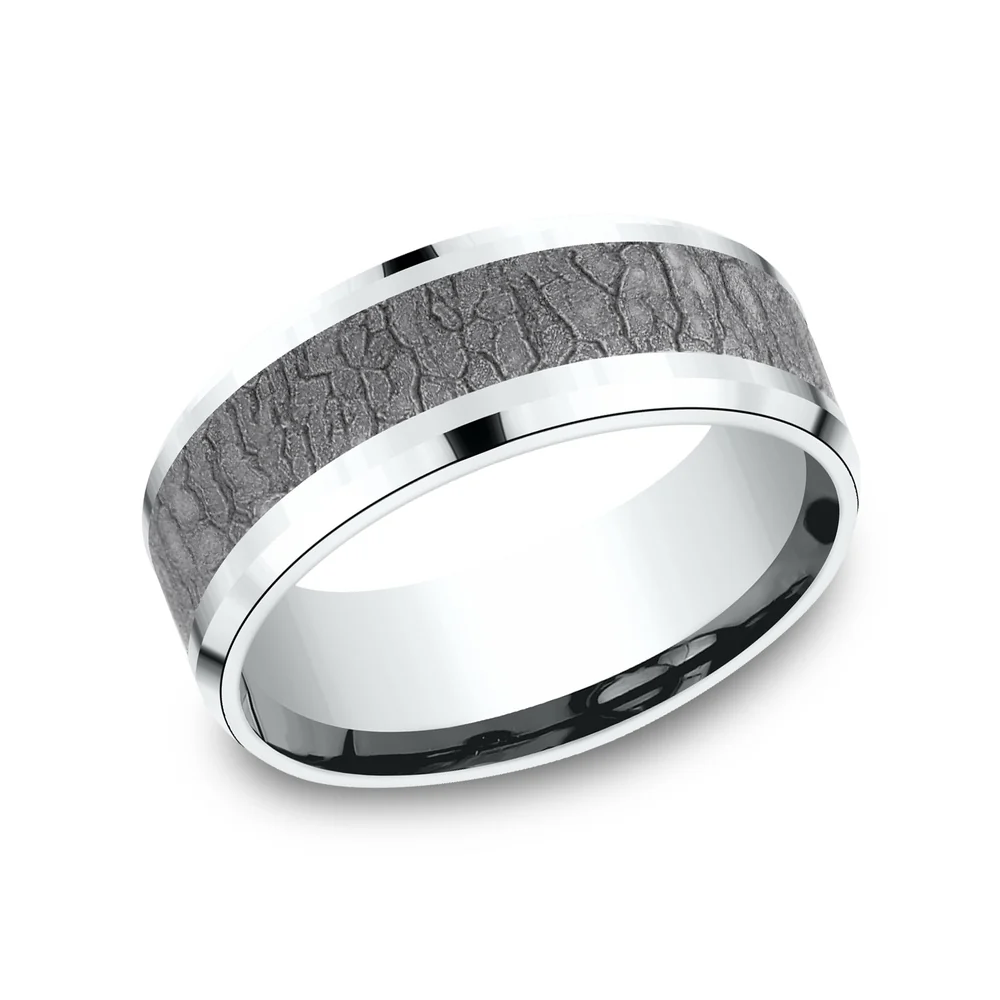 The Linden Men's Wedding Band in 14K White Gold and Grey Tantalum - 8mm Width by Ammara Stone