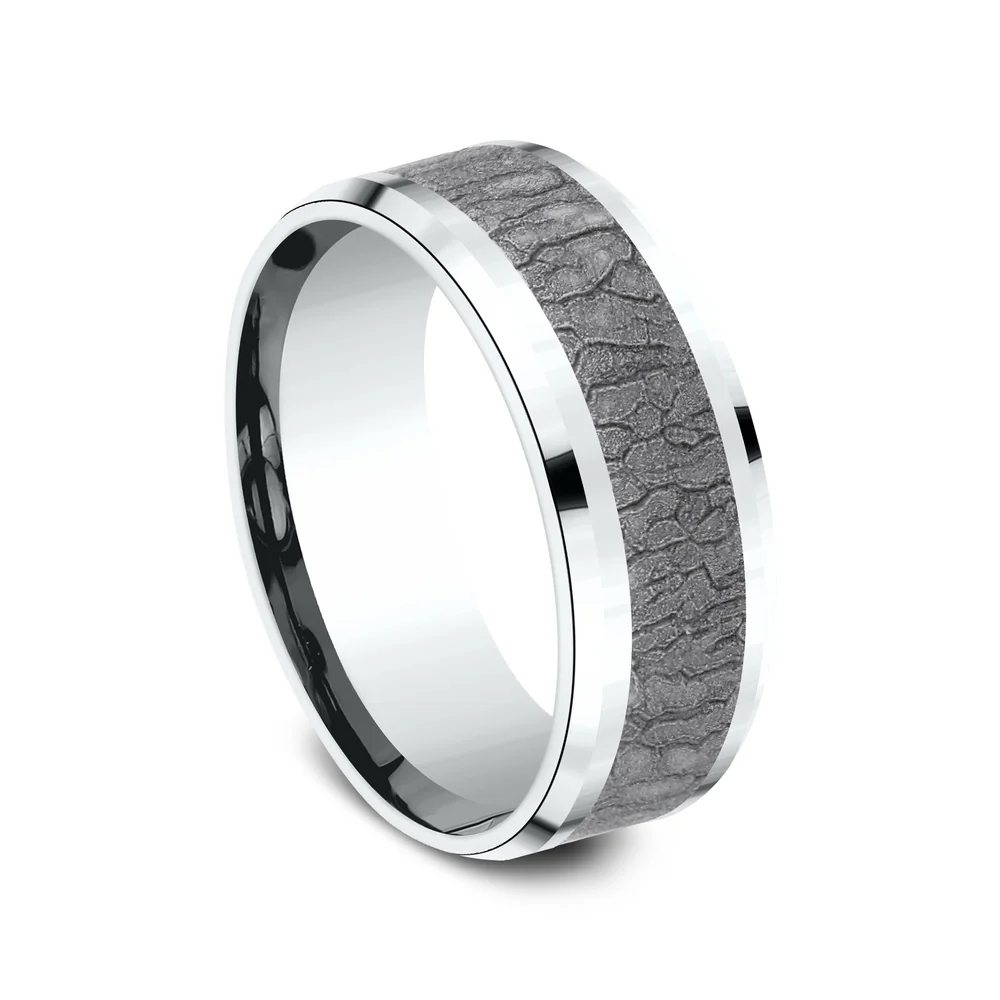 The Linden Men's Wedding Band in 14K White Gold and Grey Tantalum - 8mm Width by Ammara Stone - Image 2