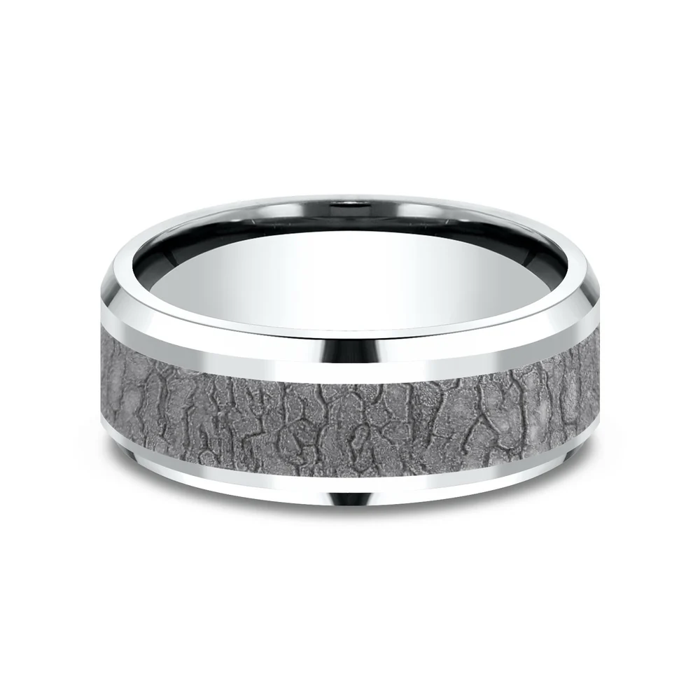 The Linden Men's Wedding Band in 14K White Gold and Grey Tantalum - 8mm Width by Ammara Stone - Image 3