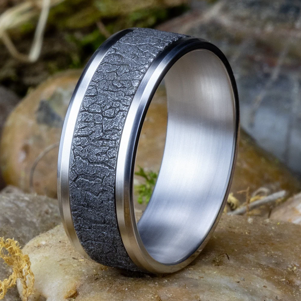 The Linden Men's Wedding Band in 14K White Gold and Grey Tantalum - 8mm Width by Ammara Stone - Image 4