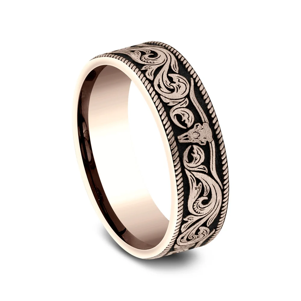 The Longhorn Men's Wedding Band in 14K Rose Gold - 7mm Width by Brook and Branch - Image 2