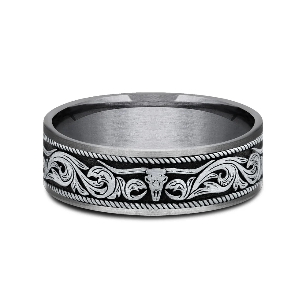 The Longhorn Men's Wedding Band in Grey Tantalum and 14K White Gold - 7.5mm Width by Brook and Branch - Image 3