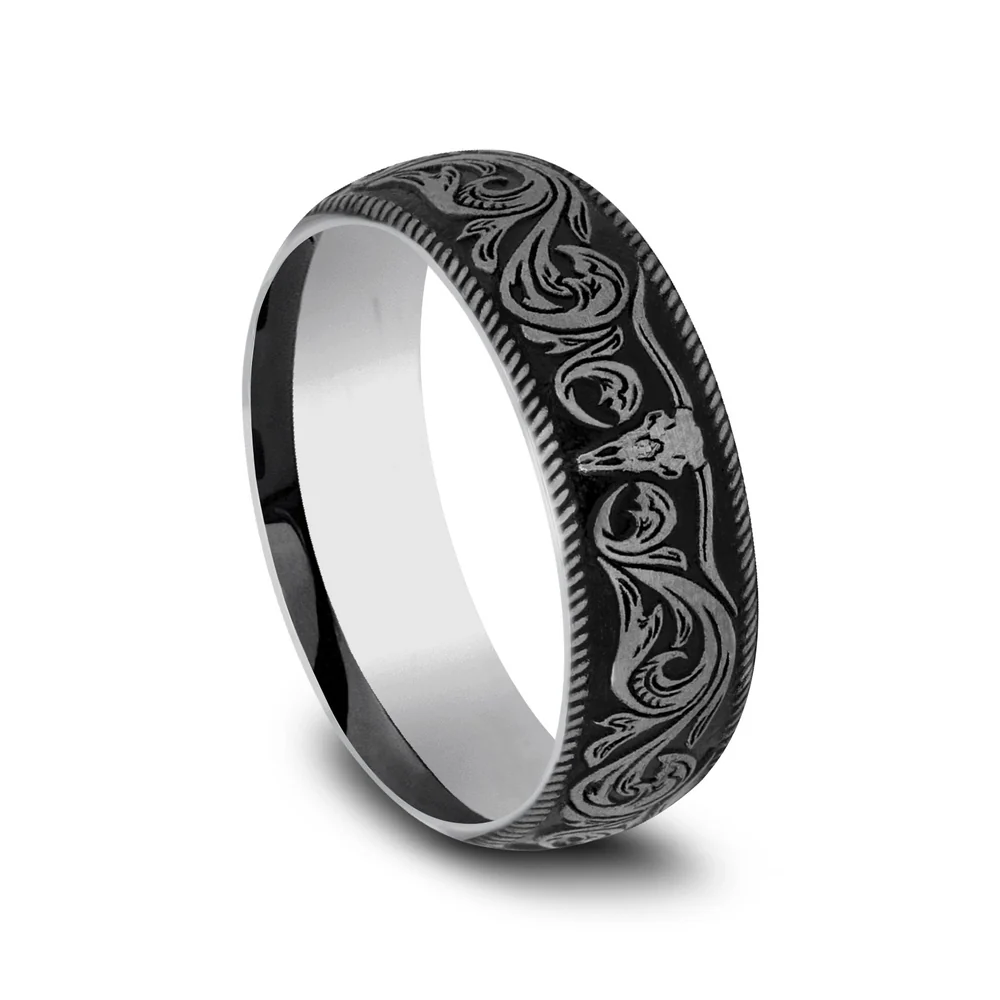 The Longhorn Men's Wedding Band in Tungsten - 8mm Width by Forge - Image 2