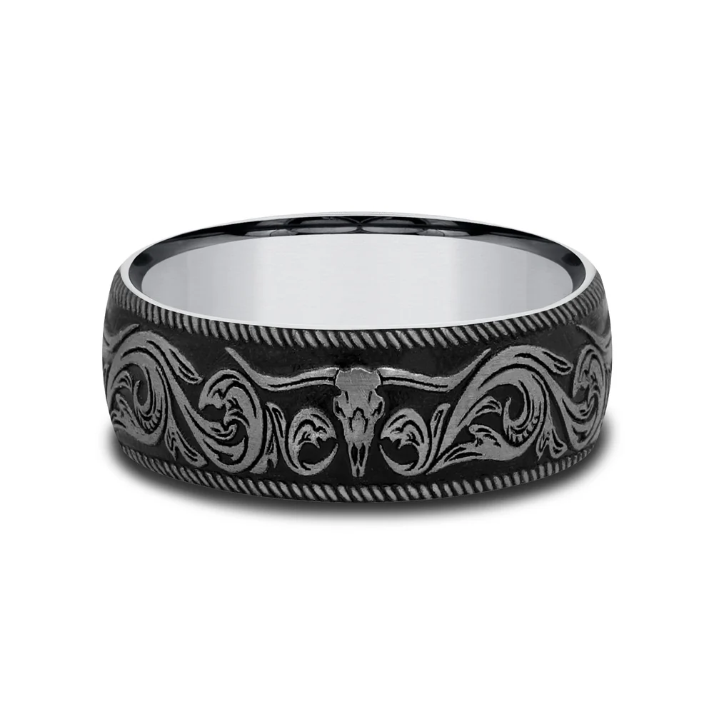 The Longhorn Men's Wedding Band in Tungsten - 8mm Width by Forge - Image 3