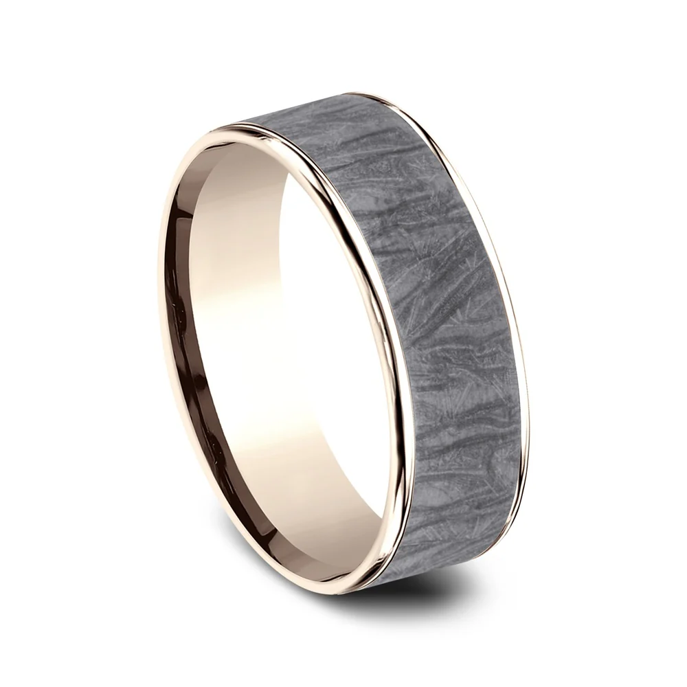 The Loom Men's Wedding Band in 14K Rose Gold and Grey Tantalum - 7.5mm Width by Ammara Stone - Image 2