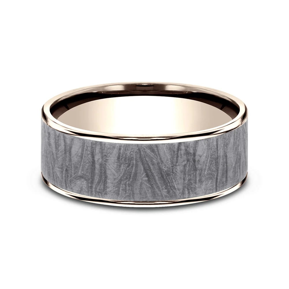 The Loom Men's Wedding Band in 14K Rose Gold and Grey Tantalum - 7.5mm Width by Ammara Stone - Image 3