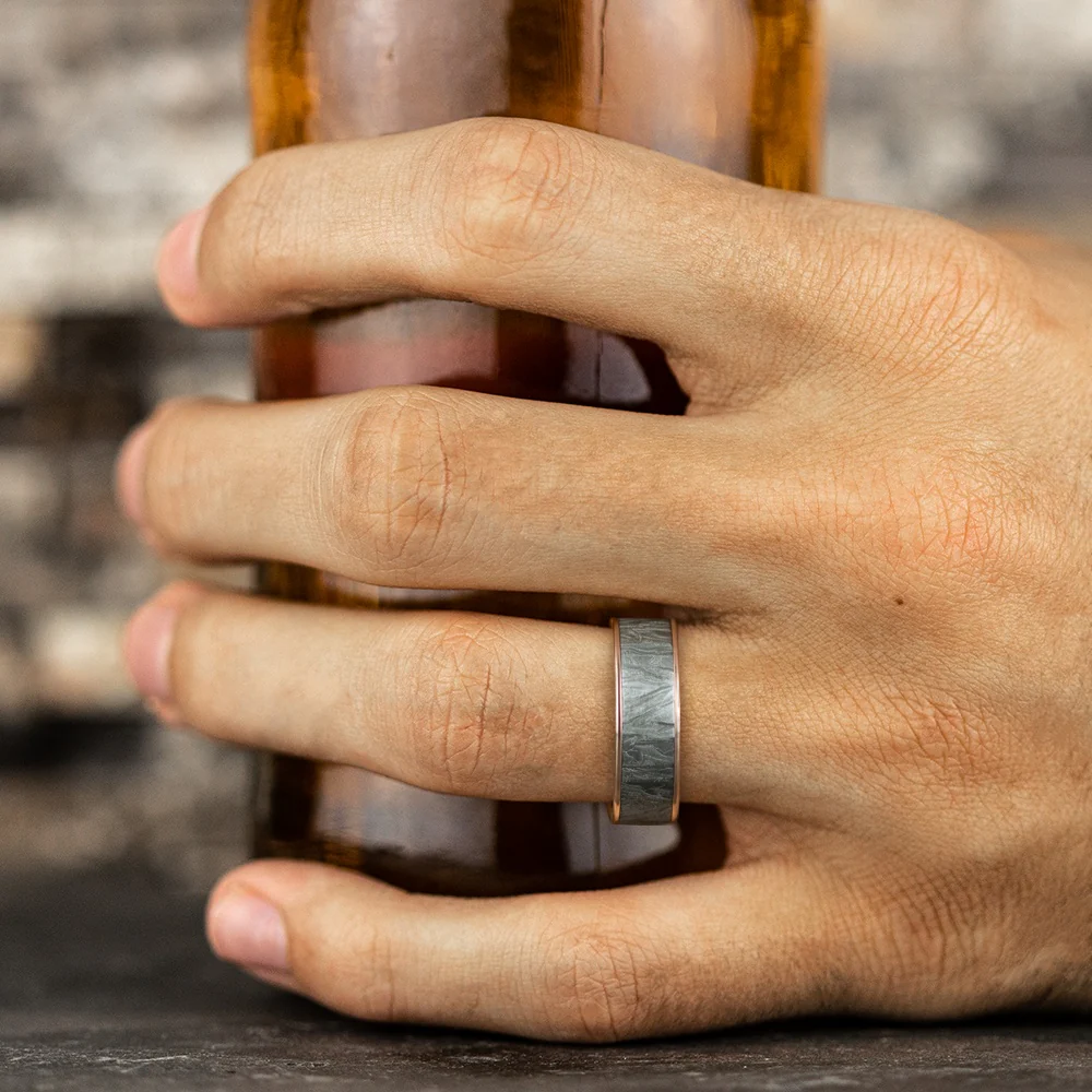 The Loom Men's Wedding Band in 14K Rose Gold and Grey Tantalum - 7.5mm Width by Ammara Stone - Image 5
