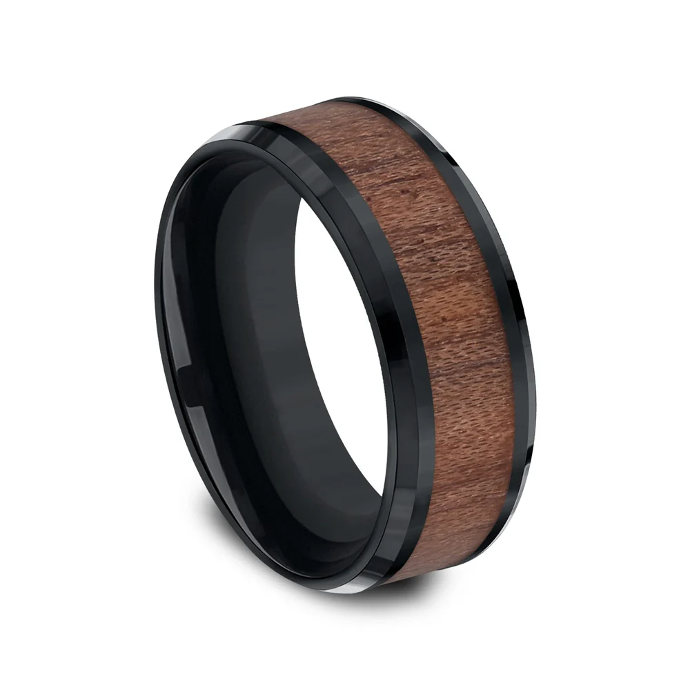 The Maker Men's Wedding Band in Black Cobalt and Wood - 8mm Width by Forge - Image 2