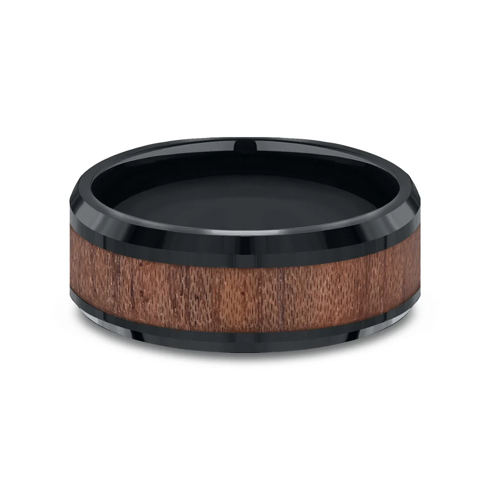 The Maker Men's Wedding Band in Black Cobalt and Wood - 8mm Width by Forge - Image 3