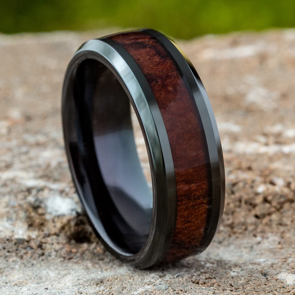 The Maker Men's Wedding Band in Black Cobalt and Wood - 8mm Width by Forge - Image 4