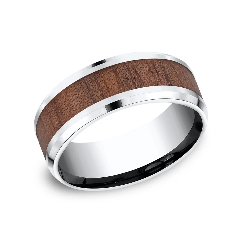The Maker Men's Wedding Band in White Cobalt and Wood - 8mm Width by Forge