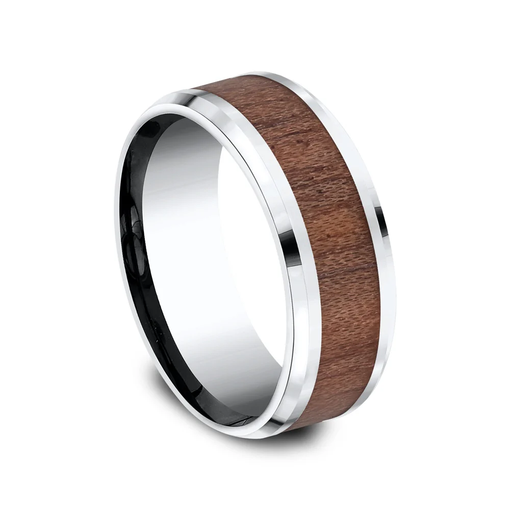 The Maker Men's Wedding Band in White Cobalt and Wood - 8mm Width by Forge - Image 2