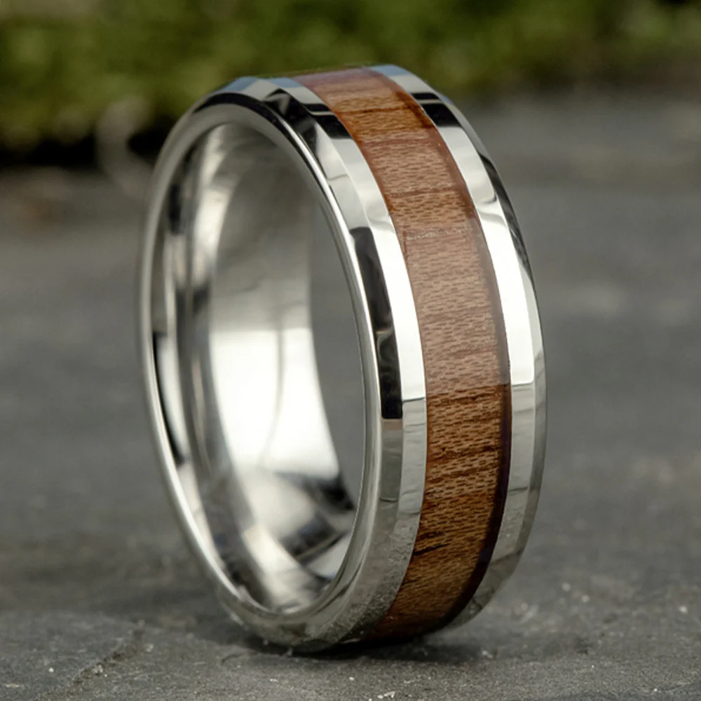 The Maker Men's Wedding Band in White Cobalt and Wood - 8mm Width by Forge - Image 4