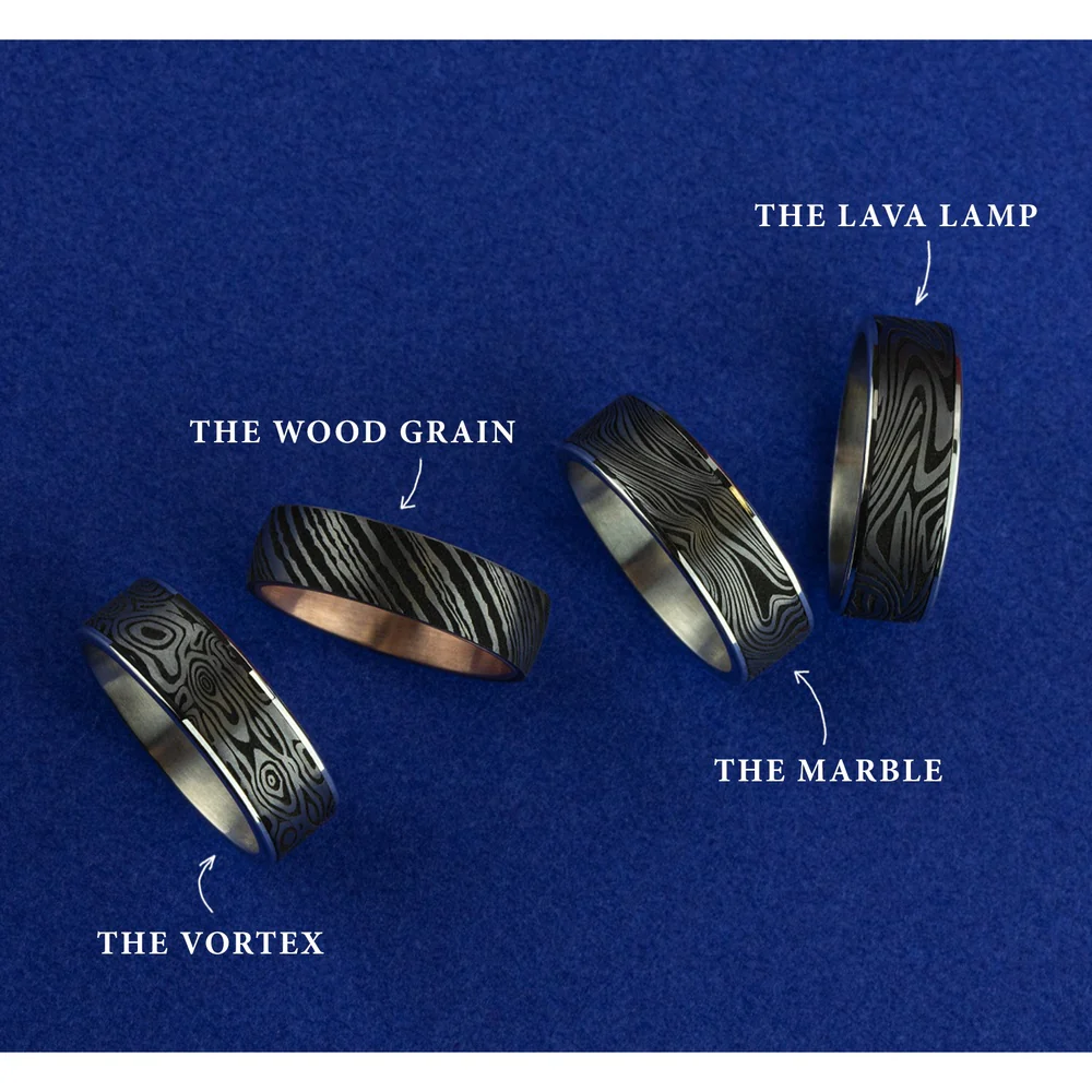 The Marble Men's Wedding Band in 14K White Gold and Grey Tantalum - 7.5mm Width by Ammara Stone - Image 5