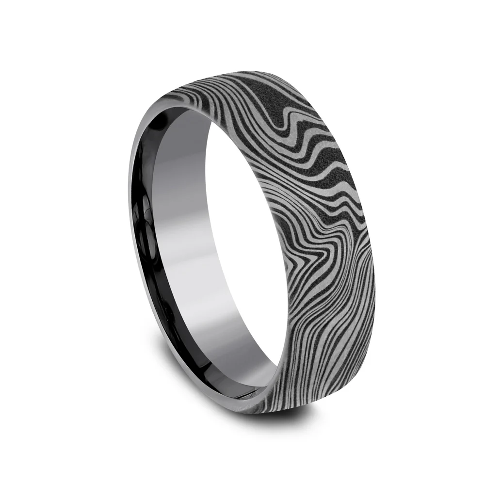 The Marble Men's Wedding Band in Grey Tantalum - 6.5mm Width by Tantalum - Image 2