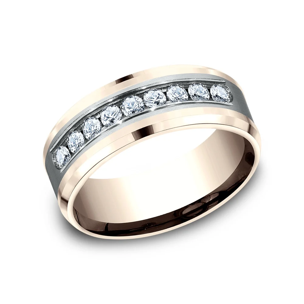 The Marquis Men's Wedding Band in 14K Rose and White Gold - 8mm Width by Benchmark