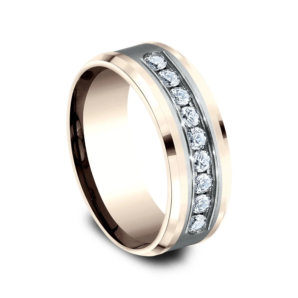 The Marquis Men's Wedding Band in 14K Rose and White Gold - 8mm Width by Benchmark - Image 2