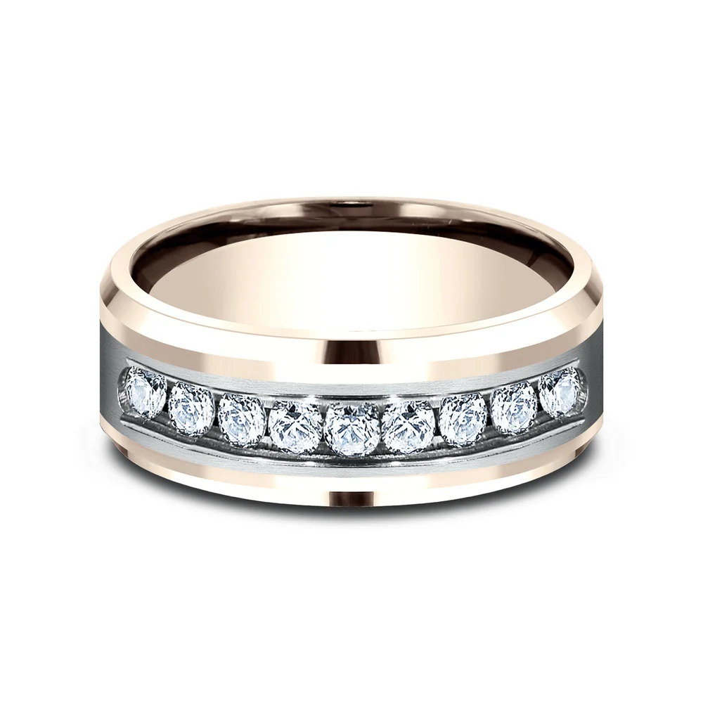 The Marquis Men's Wedding Band in 14K Rose and White Gold - 8mm Width by Benchmark - Image 3